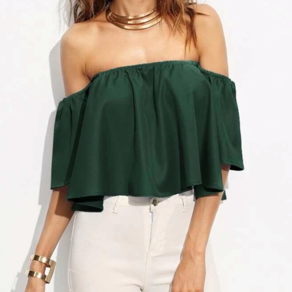 Green off shoulder shirt